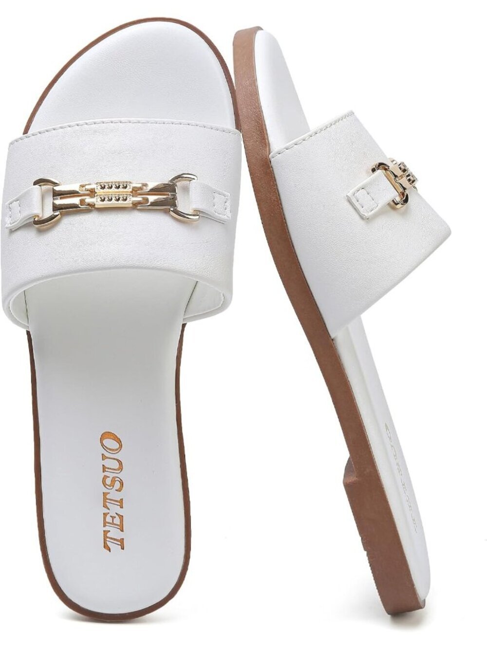 Women's Sandals Dressy Slide Sandals White Open Toe Slip On Flat Summer Sandals